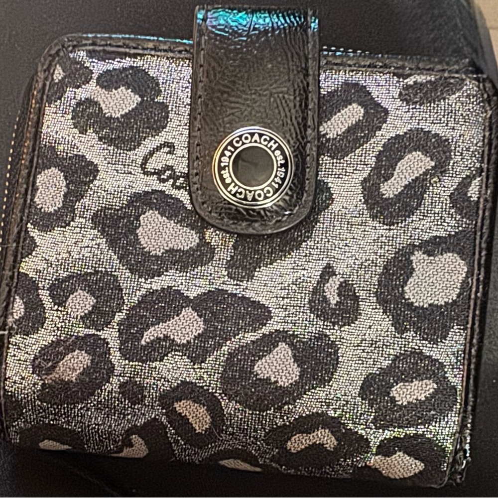 Coach Black and Silver Animal Print Wallet
